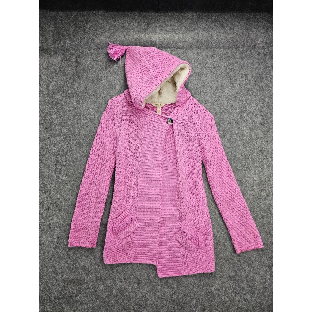 Matilda Jane Girls Pink Hooded Cardigan Sweater Tassel Pockets Sherpa Lined Kids